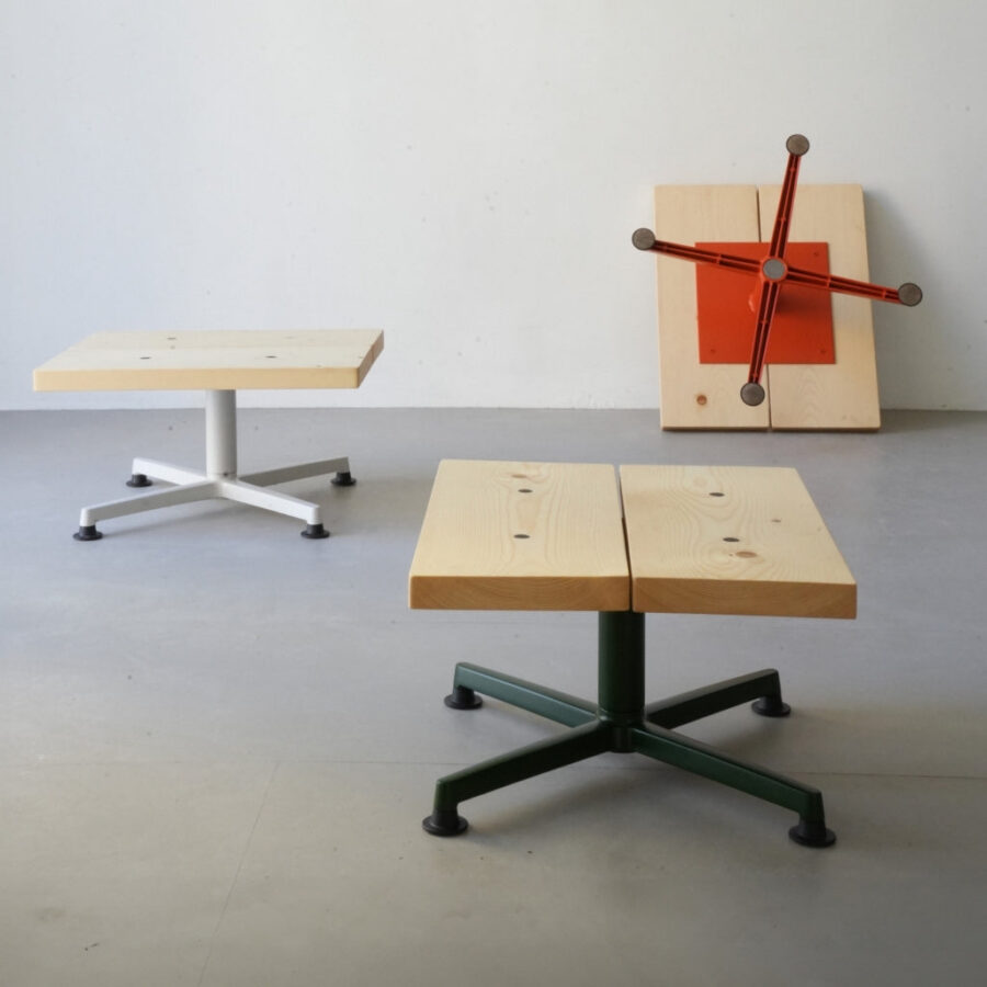 Dark Green Frame Wood-Top End Table - Minimal Wood Top Metal Base