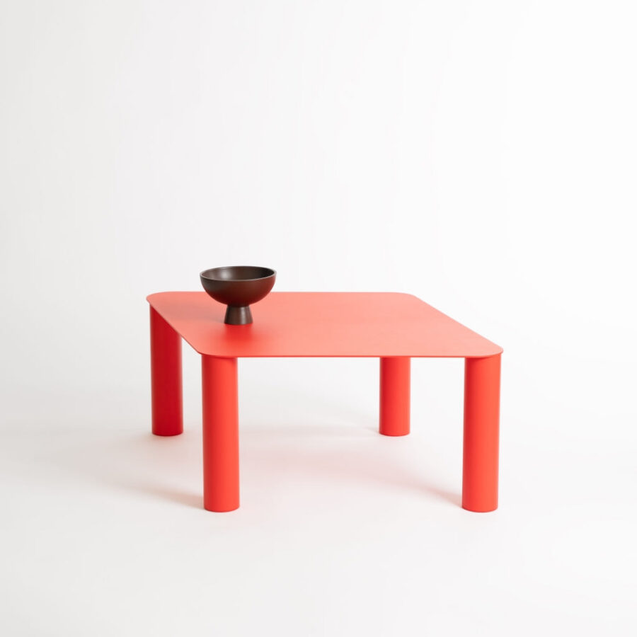 Red Coffee Table - Sculpted Four-Leg Rounded Form