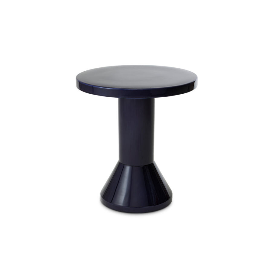 Deep Cobalt Pedestal Side Table - Gloss Flared Silhouette