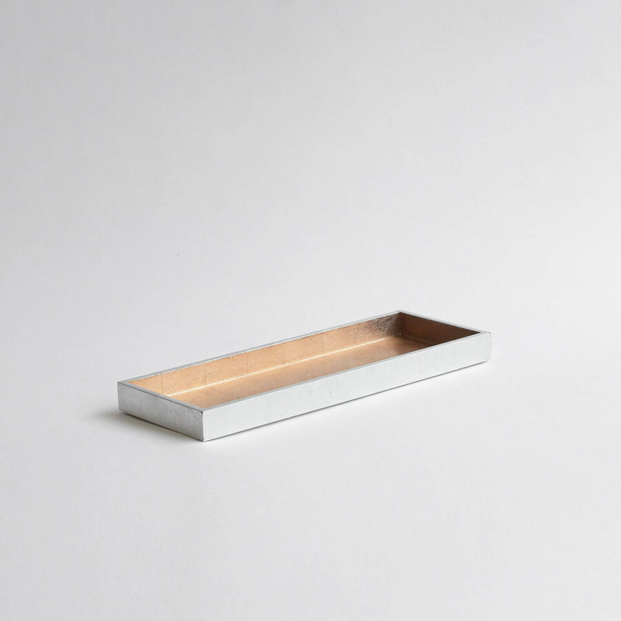 Narrow Vanity Organizer Tray - Rose Gold & Silver, 12x32cm