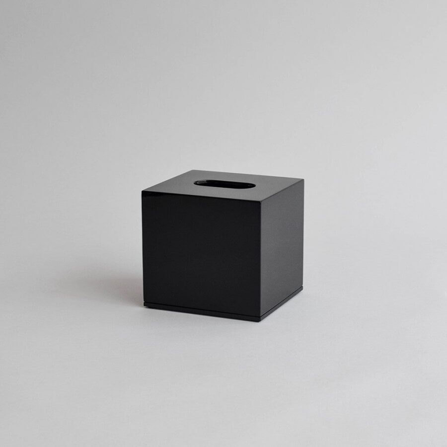 Square Lacquer Tissue Box Cover - Gloss Black