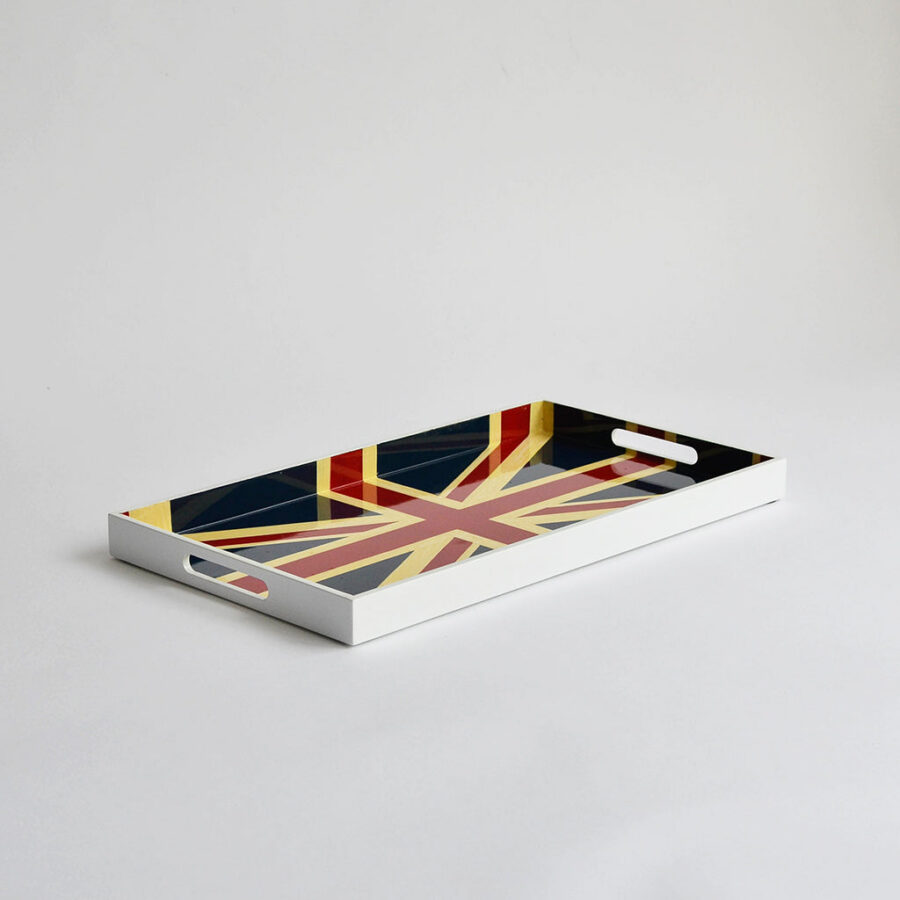 Hand-Painted British Flag Serving Tray - Gloss White, 25x45cm