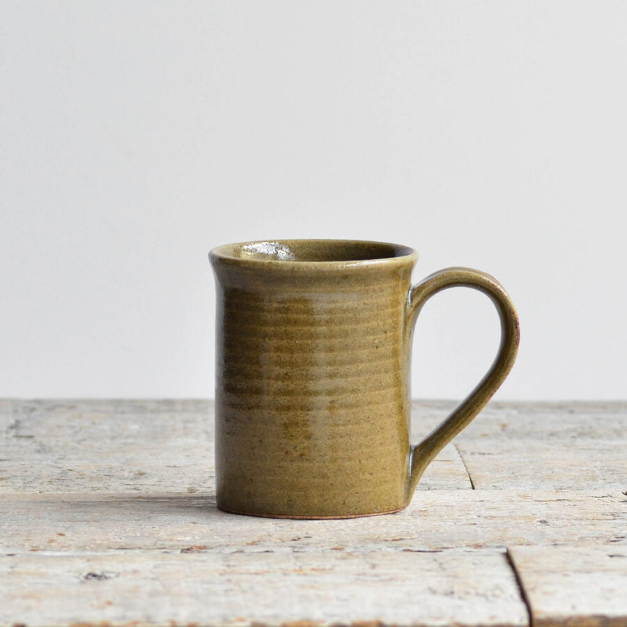 Handcrafted Ribbed Stoneware Tea Mug - Forest Green