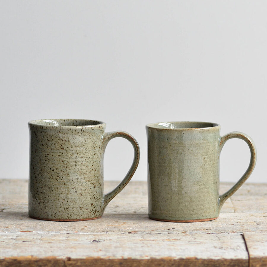 Stoneware Mug Pair - Celadon Grey & Speckled Green