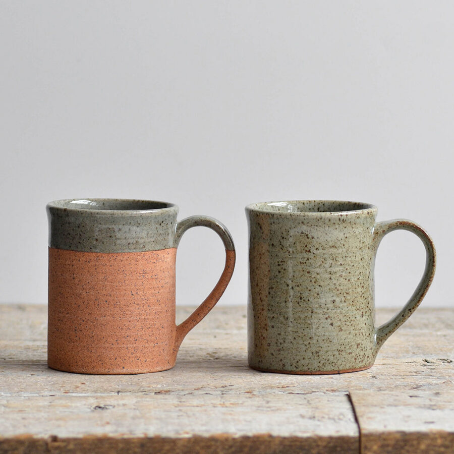 Mixed Green Pair Stoneware Mugs