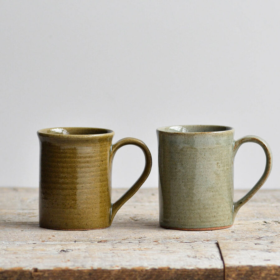 Stoneware Mug Pair - Deep Green & Celadon