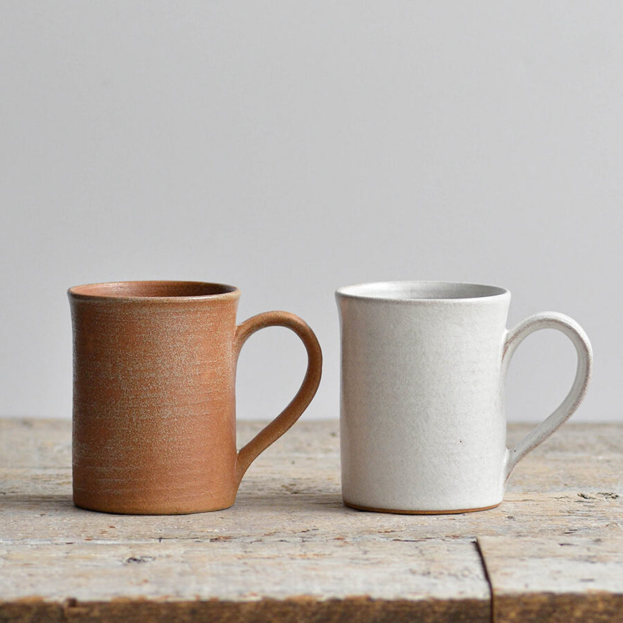 Stoneware Mug Pair - Snow White & Rust