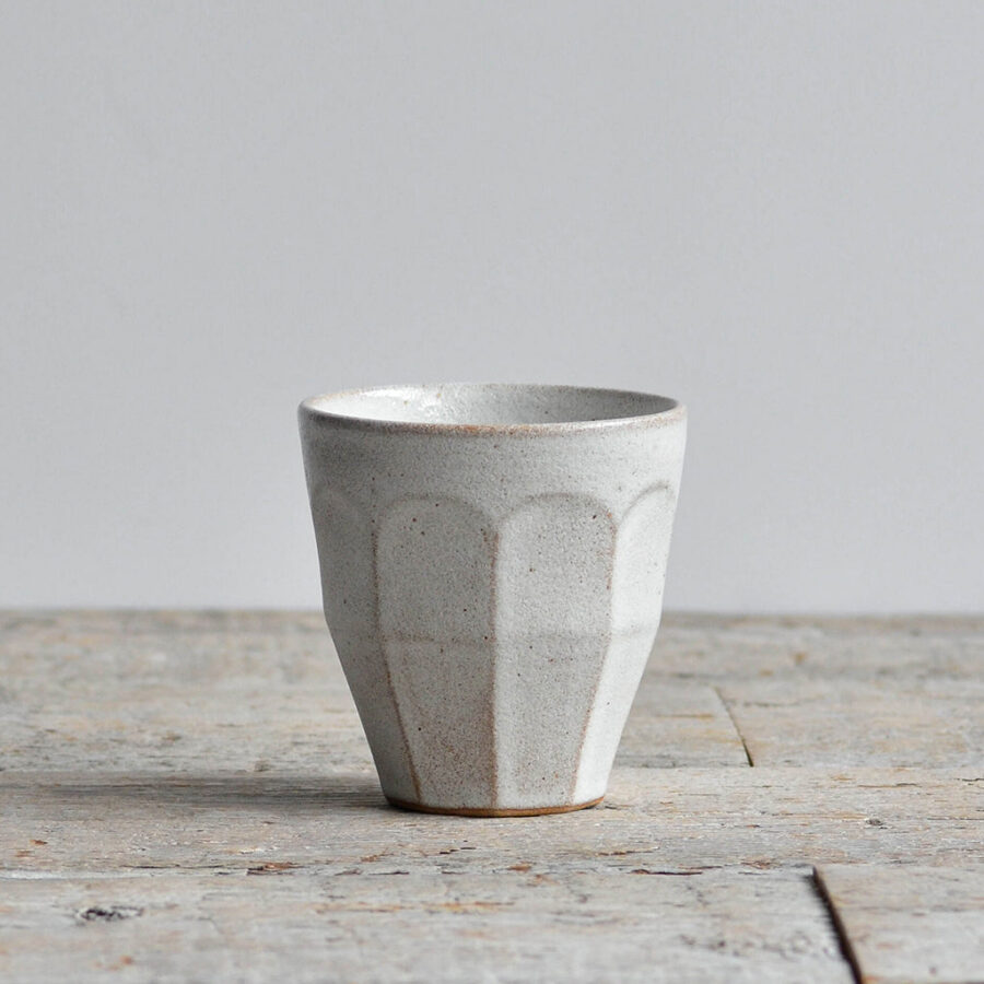 Medium Faceted Stoneware Cup - Snow White