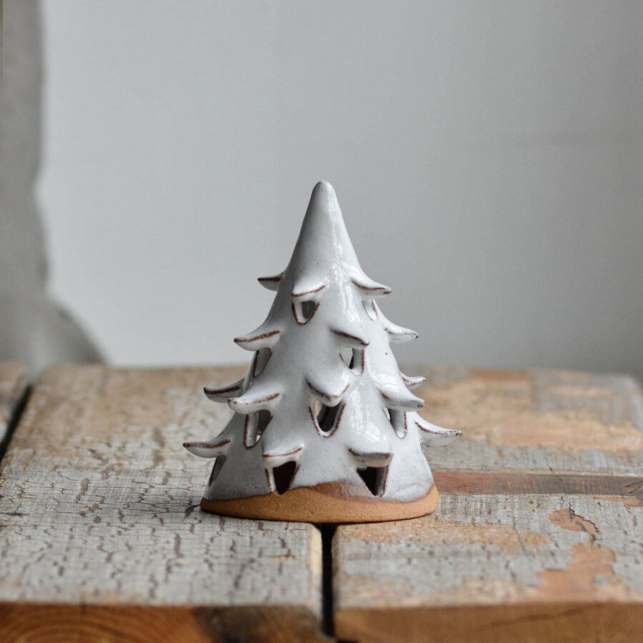 Handcrafted Stoneware Mini Christmas Tree - Snow White